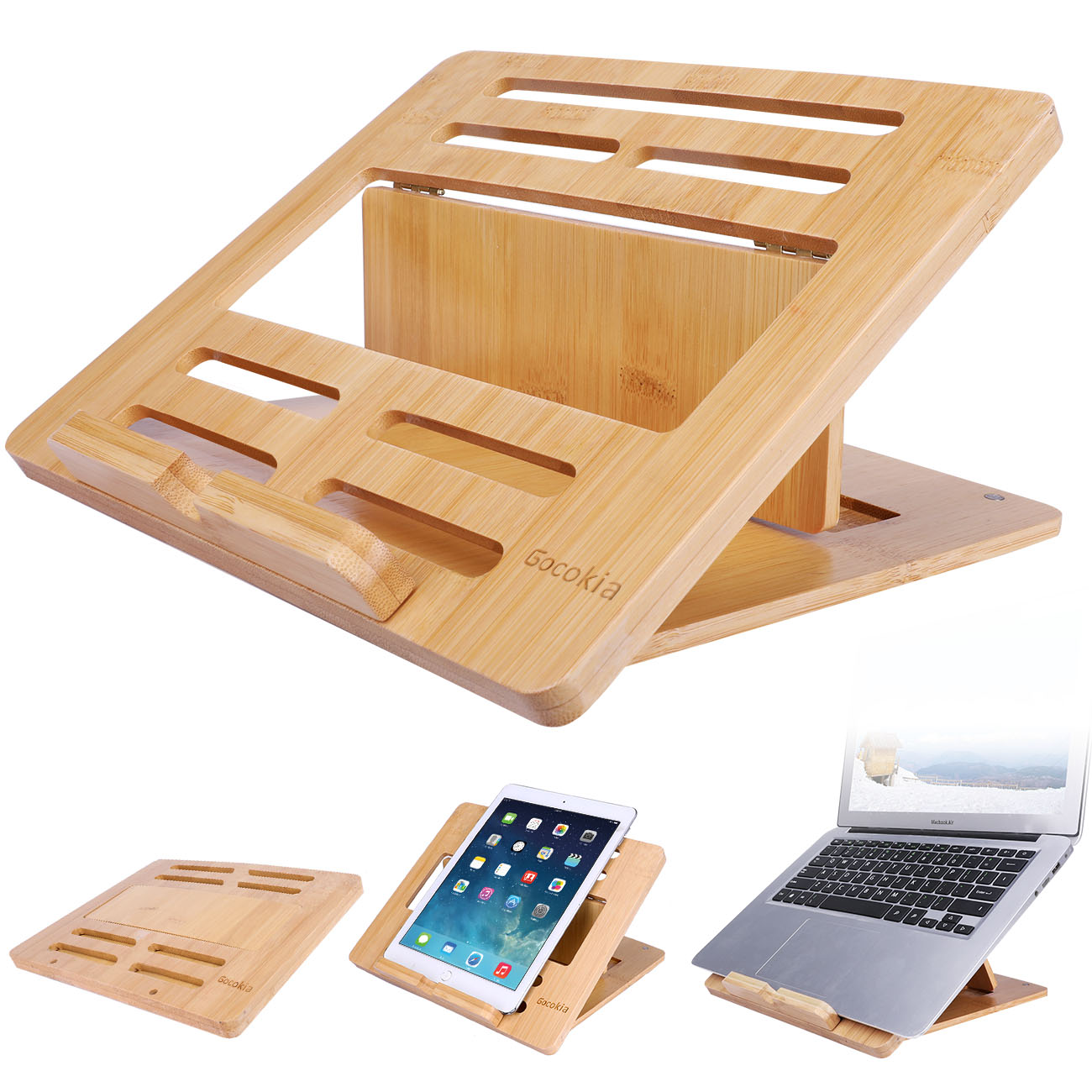 Laptop Stand Bamboo - Dudukan Laptop Notebook Bambu Dapat Disesuaikan